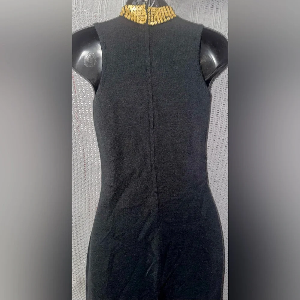 Vtg 80s Grecian Gold Sequin Leaf Choker Keyhole Cocktail Wiggle Party Dress M